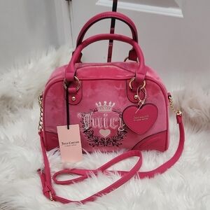 🔹️Juicy Couture 🔹️" Free Love" Heritage Velour Bowler Pink Top Handle Satchel
